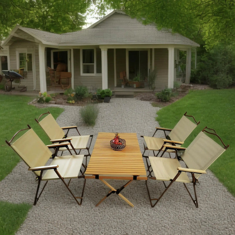 5 Pieces Dining Set, Multi-Function Foldable And Portable, 1 Dining Table & 4 Folding Chairs, Indoor And Outdoor Universal For Children - Natural by Unique Piece Furniture