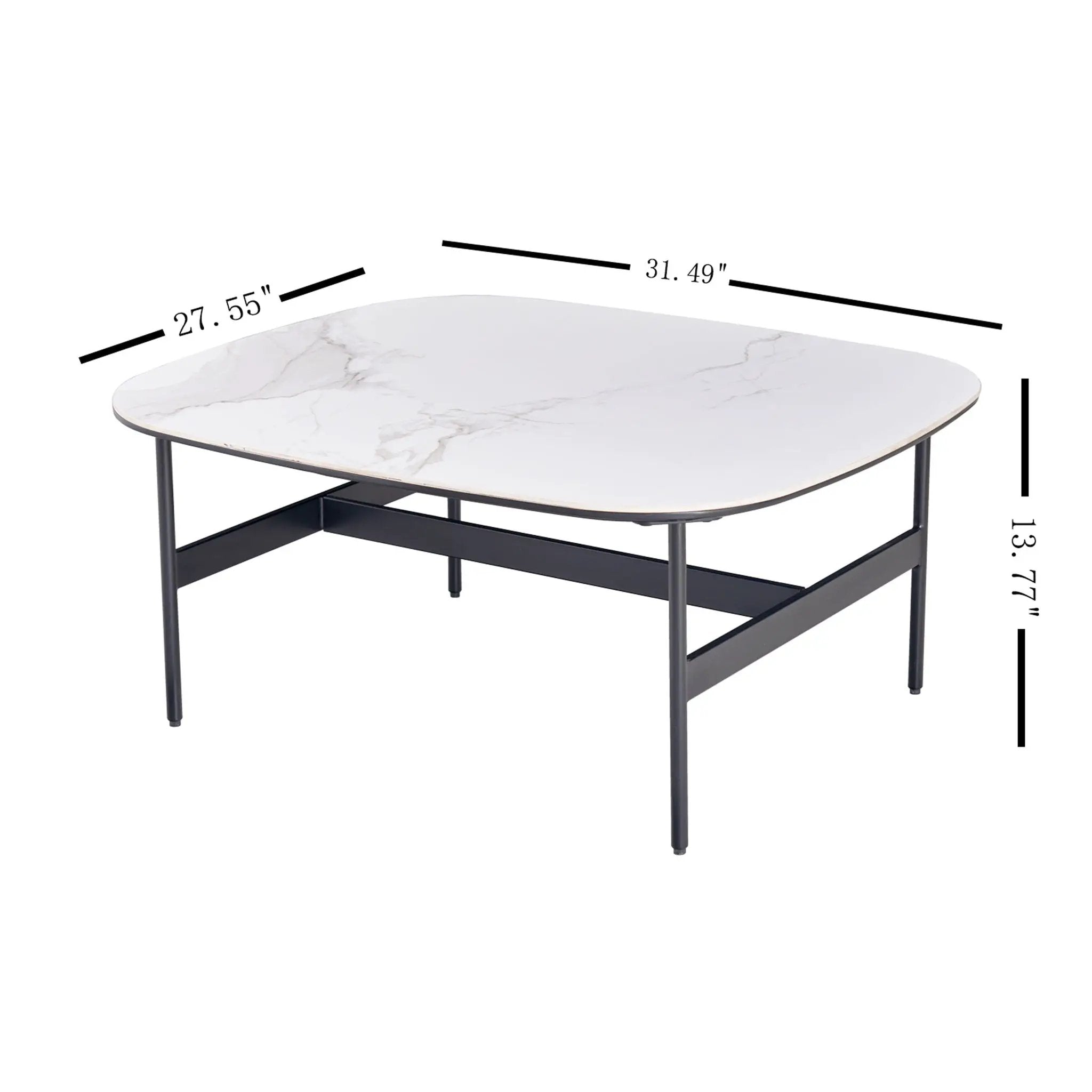 Modern Rectangular Rock Plate Coffee Table Open Space Design Golden Metal Frame Minimalist Living Room Center Table For Lounge Office - Black White by Unique Piece Furniture
