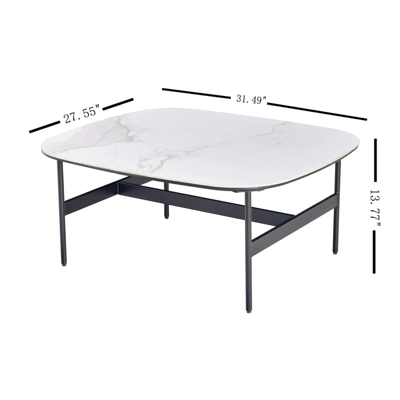 Modern Rectangular Rock Plate Coffee Table Open Space Design Golden Metal Frame Minimalist Living Room Center Table For Lounge Office - Black White by HouseOfZazla