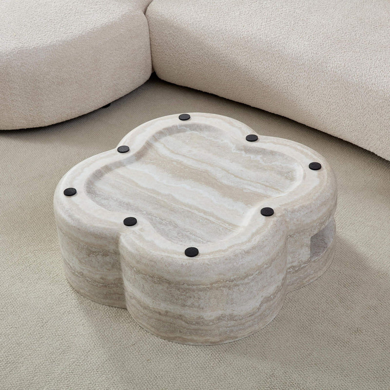 Clover Round Coffee Table With Open Storage - Marble by HouseOfZazla