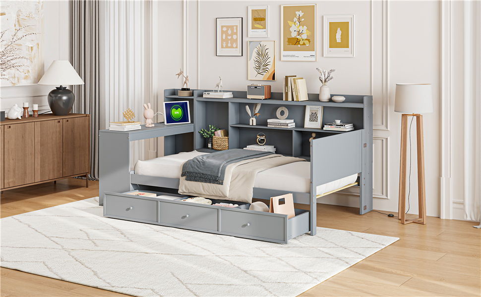 Daybed With 3 Drawers USB Ports And Desk by HouseOfZazla