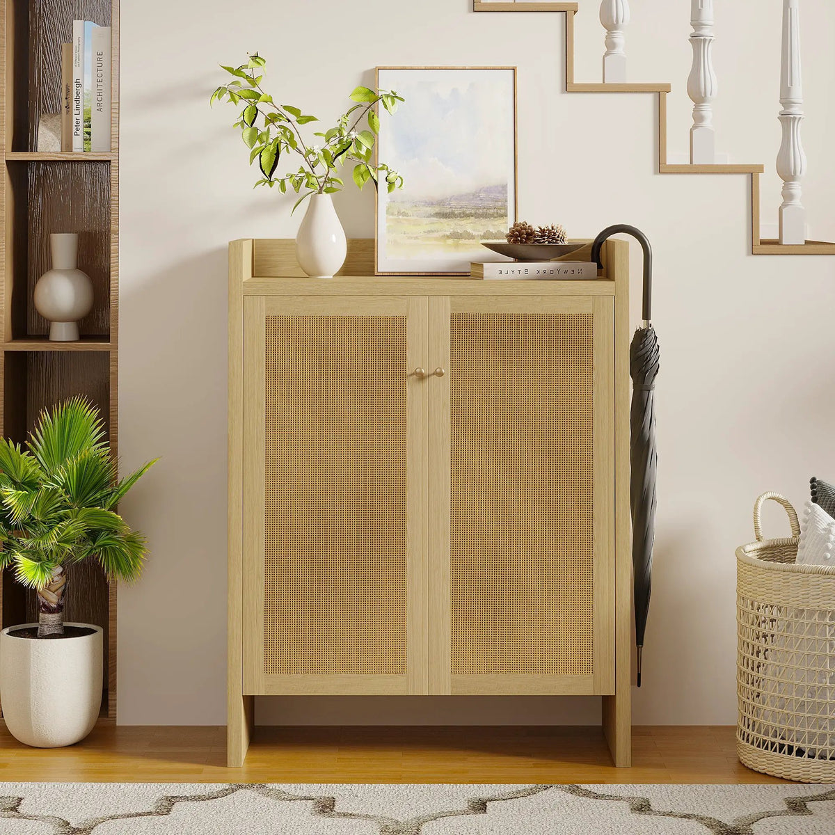 42.5" Tall Rattan Shoe Cabinet with Doors by HouseOfZazla