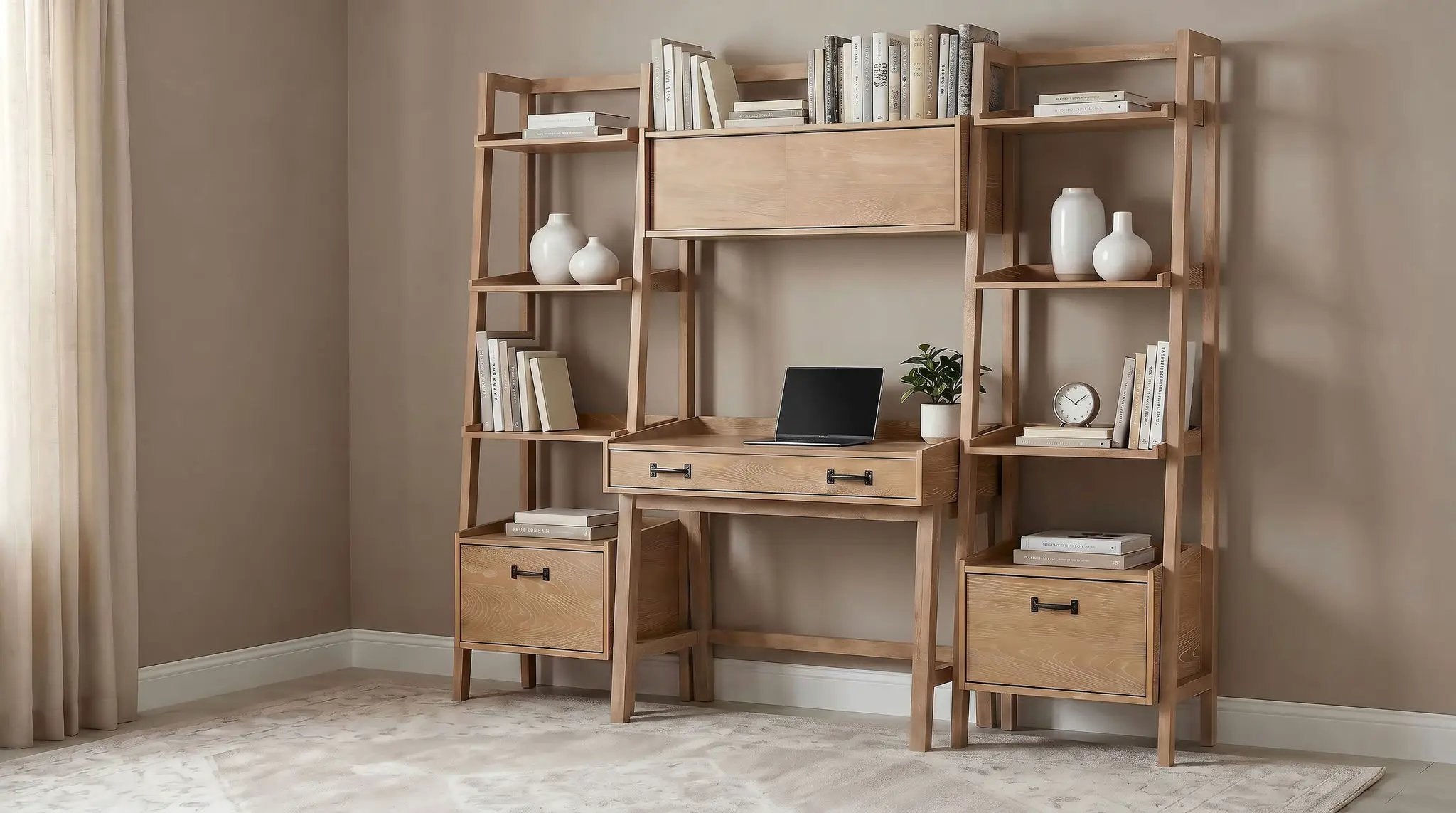 Fabian 4-piece Computer Desk and Bookshelf Set Distressed Light Brown by Unique Piece Furniture