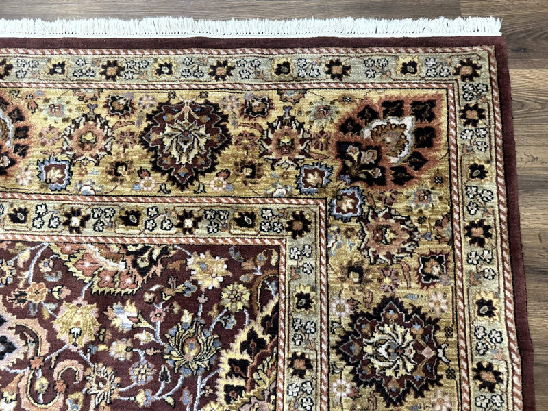Indo Persian Rug 8x11, Eggplant & Tan, Allover Pattern, Wool Couristan Handmade Rug by Jewel Rugs