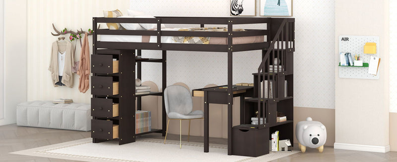 Loft Bed With Storage Drawers, Desk And Stairs With Shelves by HouseOfZazla