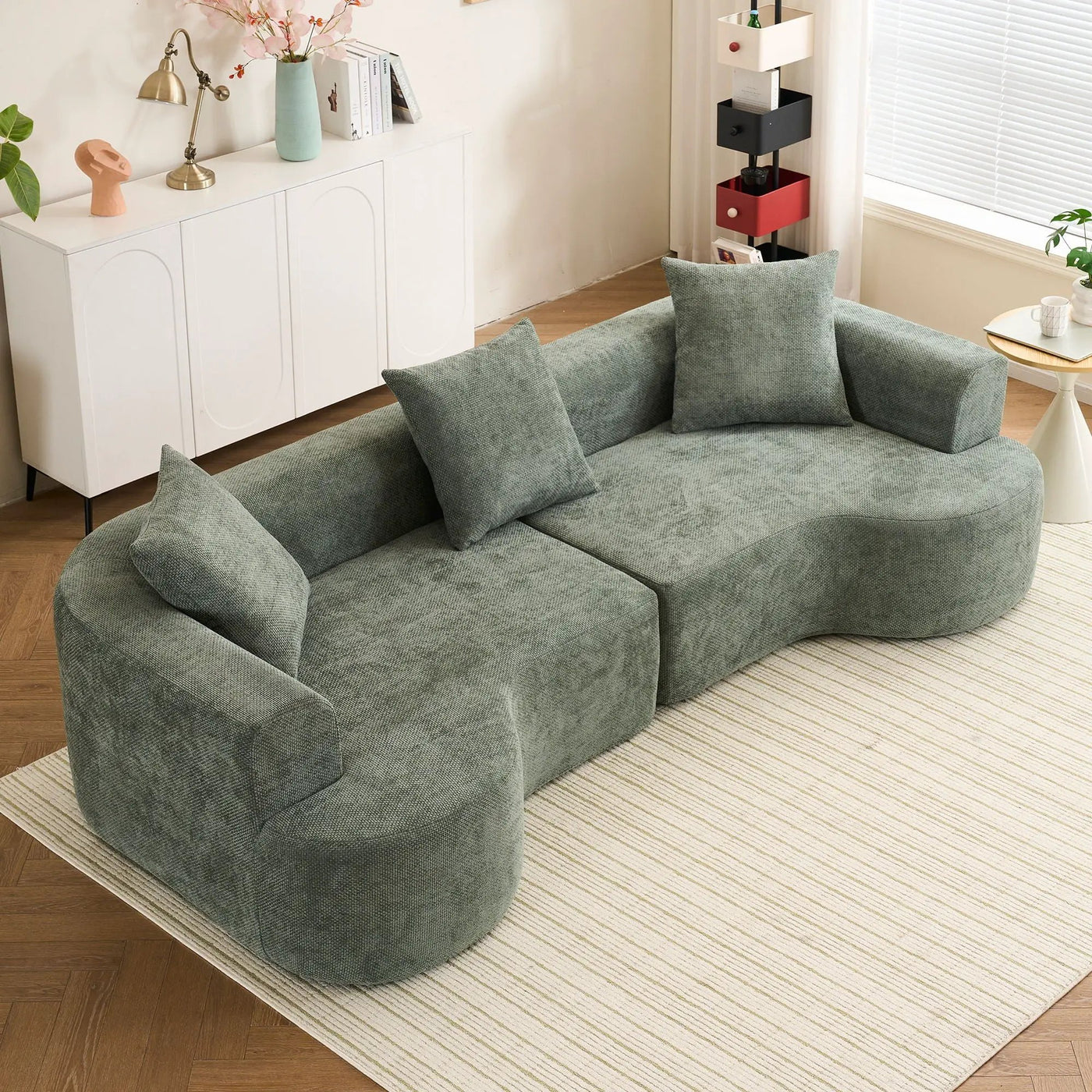 Modern Style Ultra Smooth Curved Sofa With 3 Pillows by Unique Piece Furniture