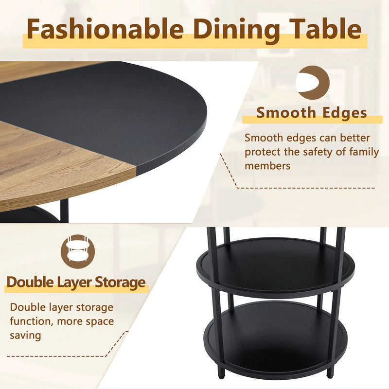 Diameter - Modern Splicing Circular Dining Table Double Layer Storage - Wood / Black by Unique Piece Furniture