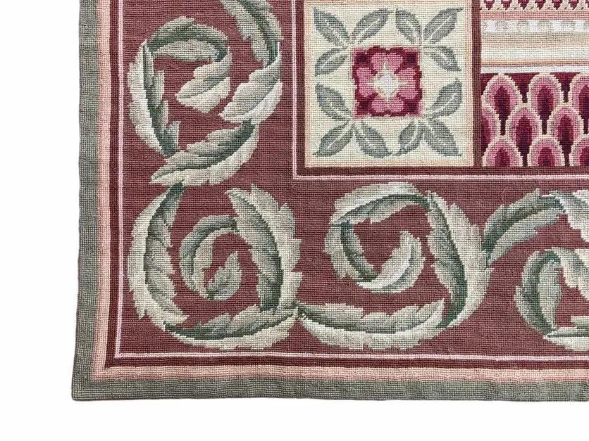 Aubusson Needlepoint Rug 9x12, Flatweave Carpet, Leaves, Wool, New, Handmade by Jewel Rugs