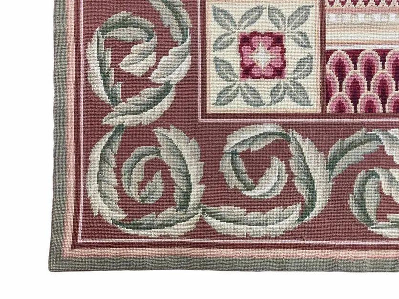 Aubusson Needlepoint Rug 9x12, Flatweave Carpet, Leaves, Wool, New, Handmade by Jewel Rugs
