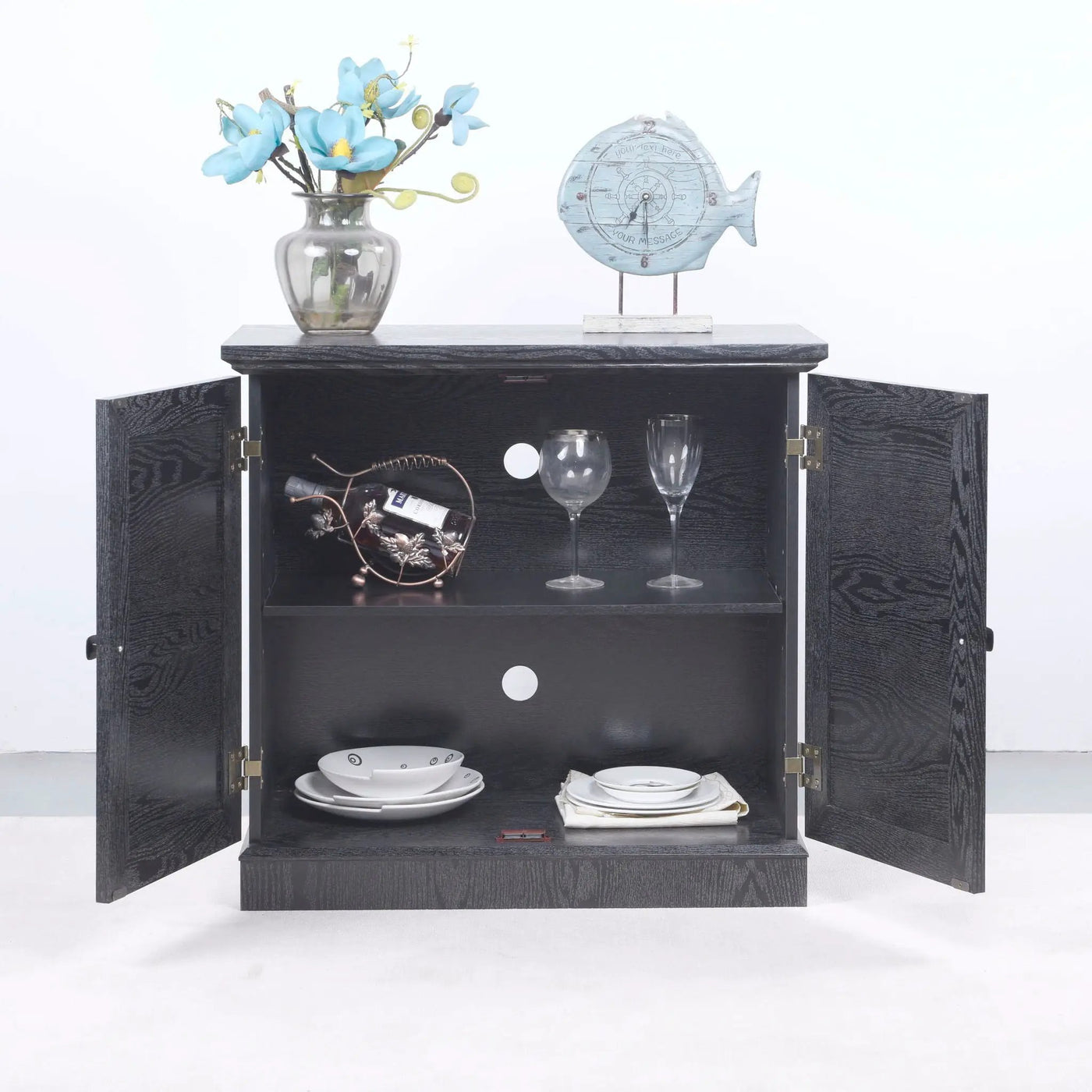 Sideboard Cabinet With Mirrored Doors, Adjustable Shelf, Metal Handles by HouseOfZazla