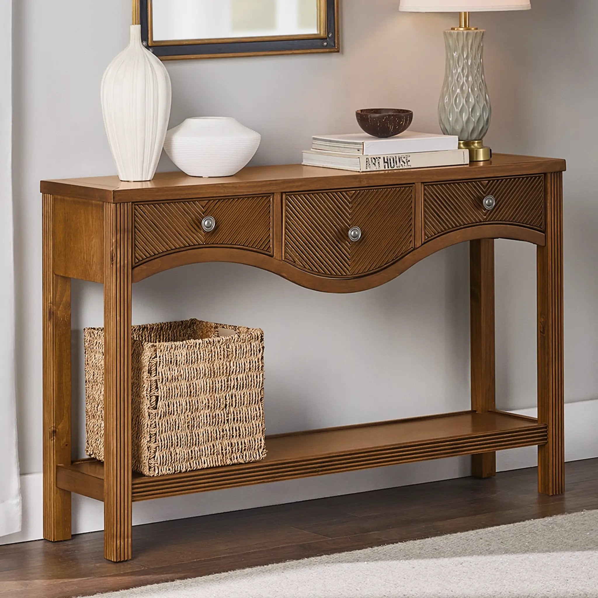 52'' Fluted Wood Console Table with 3 Drawers by HouseOfZazla