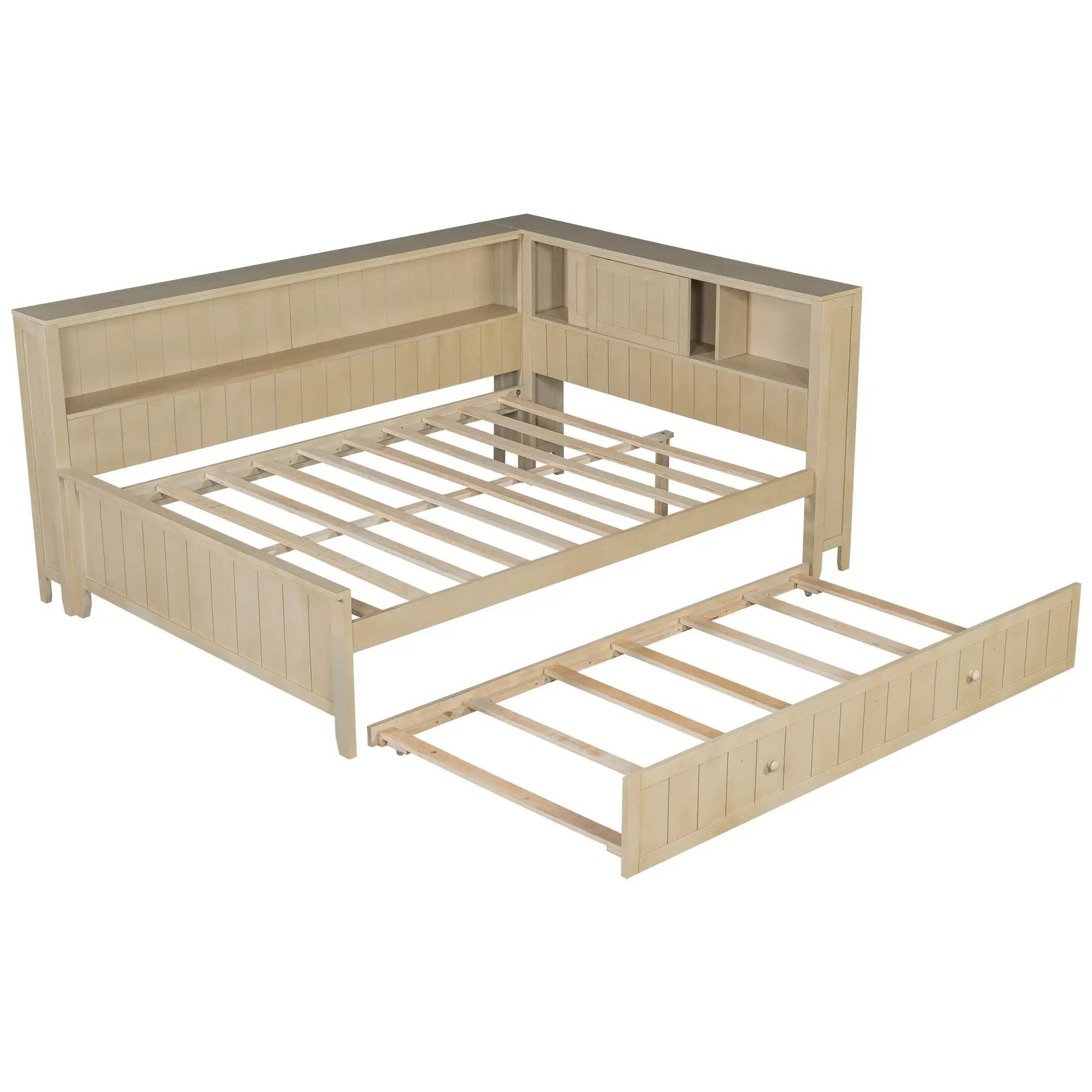 Full Size Daybed With Storage Shelves And Trundle - Ancient White by Unique Piece Furniture