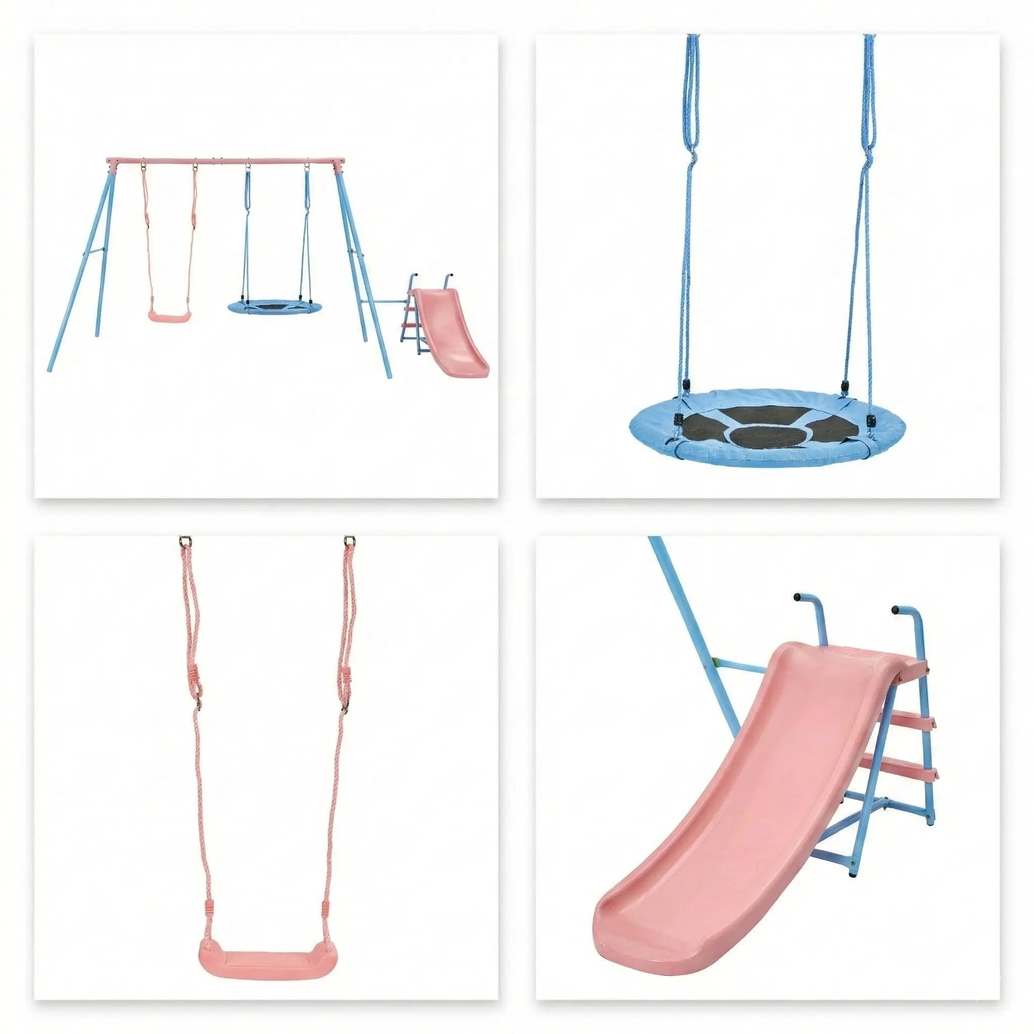 Xns107 - 2 Swing Set With Slide For Outdoor - Blue / Pink by HouseOfZazla