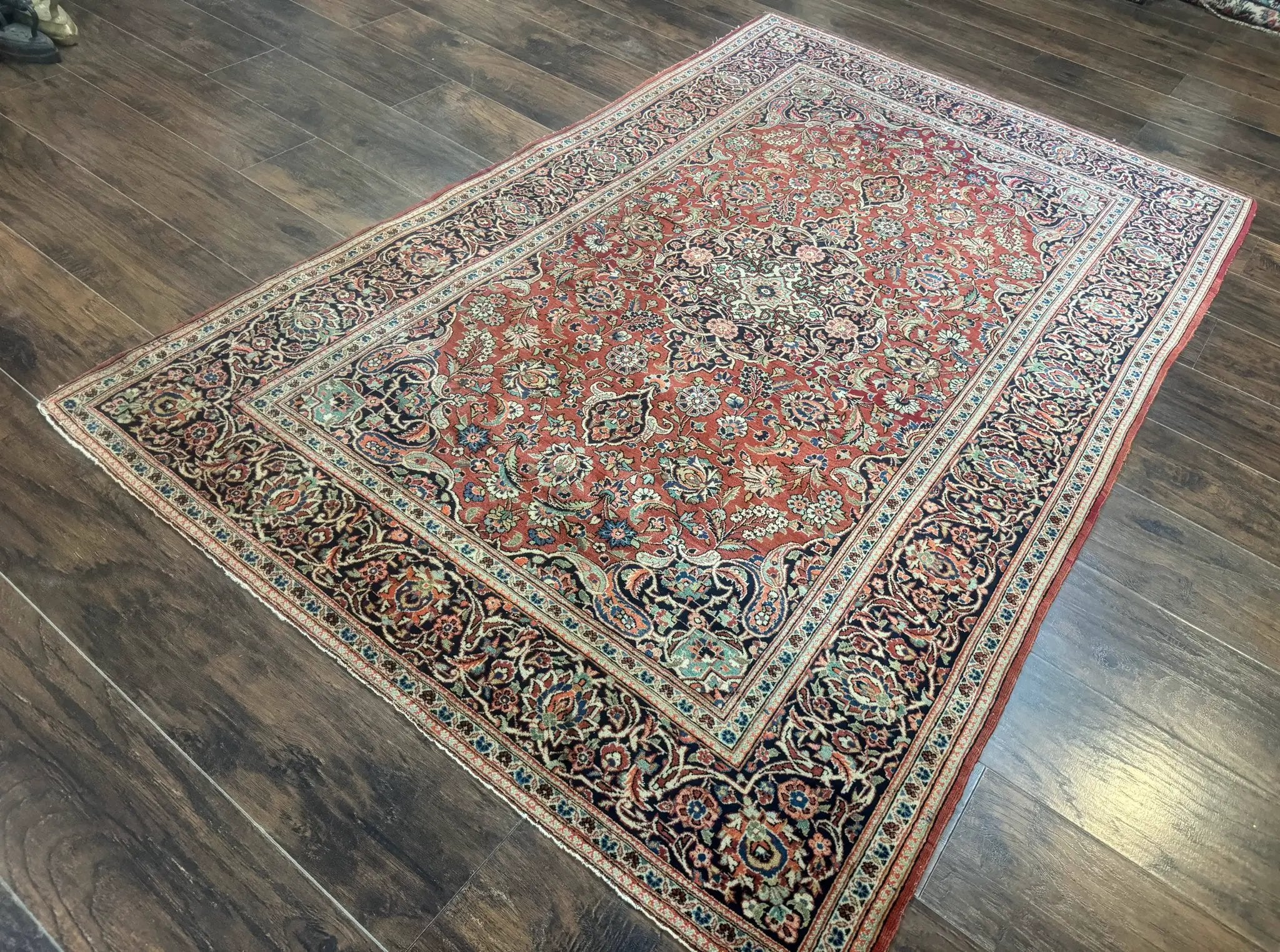 Persian Kashan Rug 4x7, Red, Floral Medallion, Vintage, Wool by Jewel Rugs