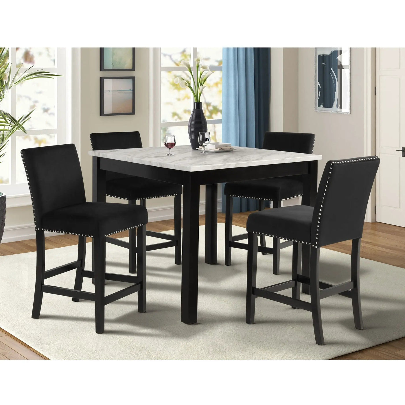 Modern 5 Piece Counter Height Dining Set With Tufted Nail Head Chairs by HouseOfZazla