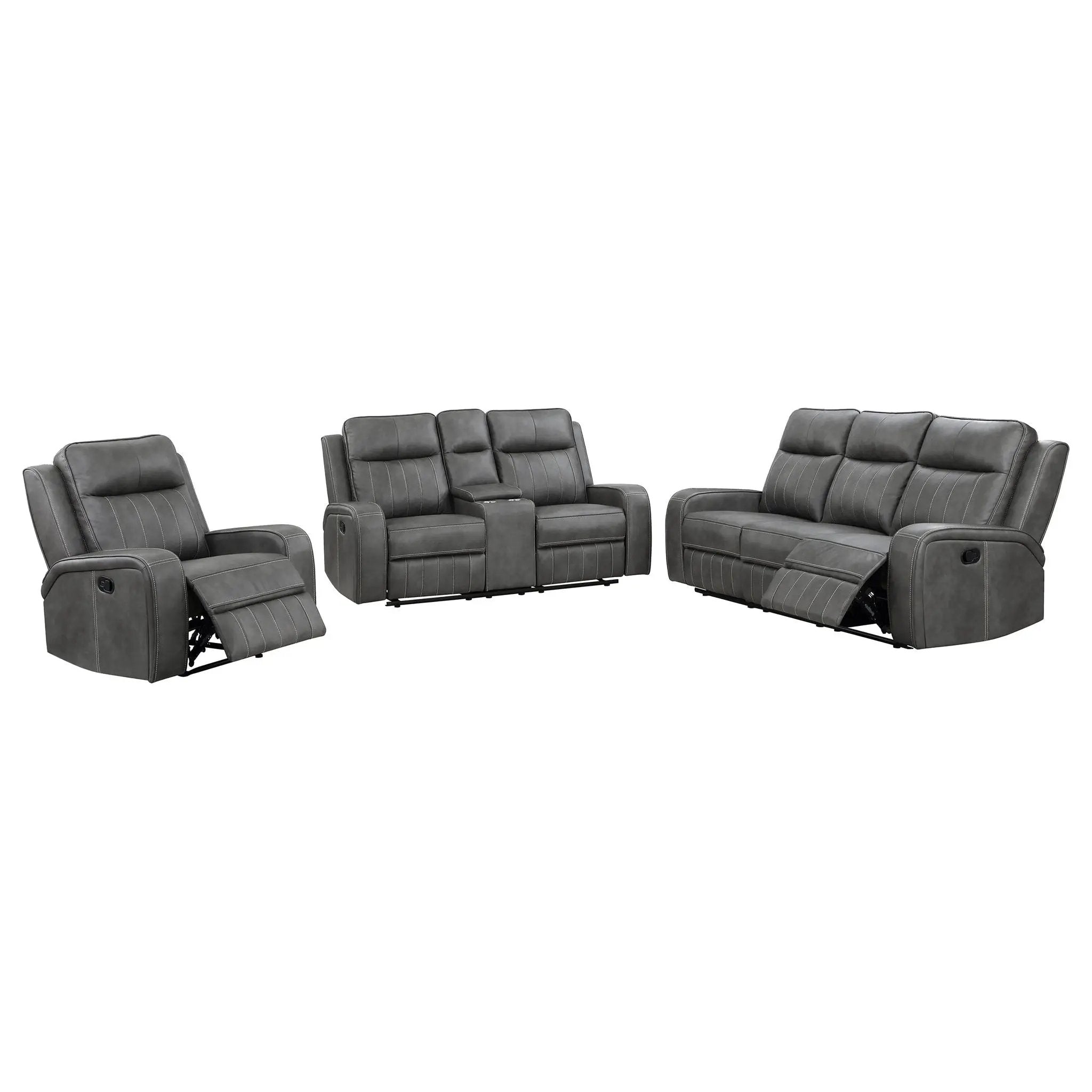 Raelynn 3-piece Upholstered Reclining Sofa Set Grey by Unique Piece Furniture