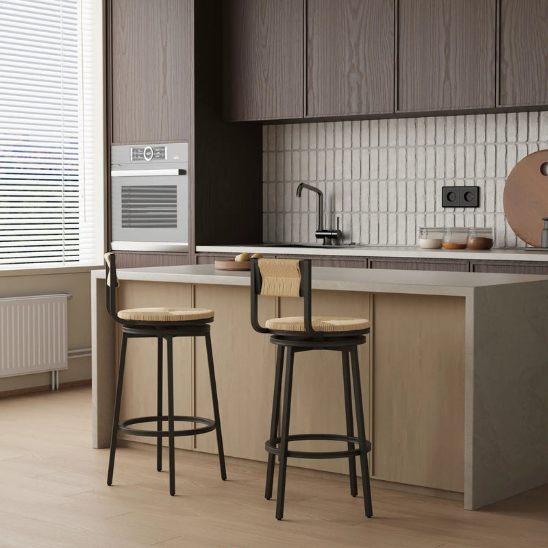 Bar Stools Swivel Counter Chairs With Metal Frame Hand Woven Paper Rope Dining Barstools For Kitchen Counter (Set of 2) by Unique Piece Furniture