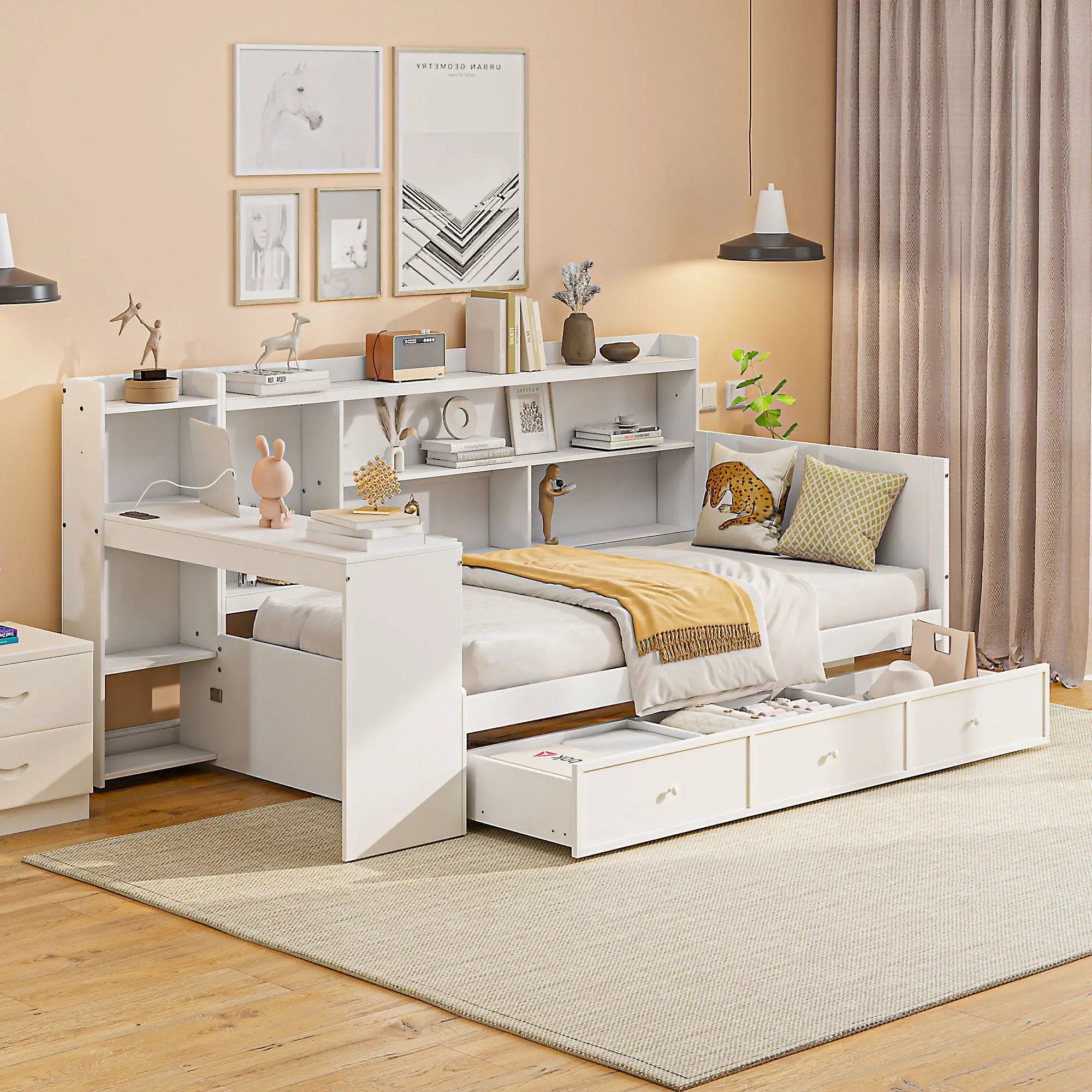 Daybed With 3 Drawers USB Ports And Desk by HouseOfZazla
