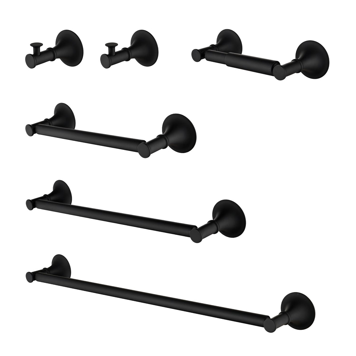 6 Piece Bathroom Accessories Set with Brass Construction - Gold, Matte Black, Brushed Gold, photo 2 of 10