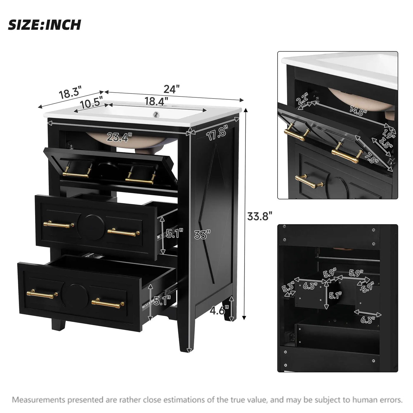 Bathroom Vanity With Sink, Free Standing Single Set, 3 Drawer Storage Cabinet by Unique Piece Furniture
