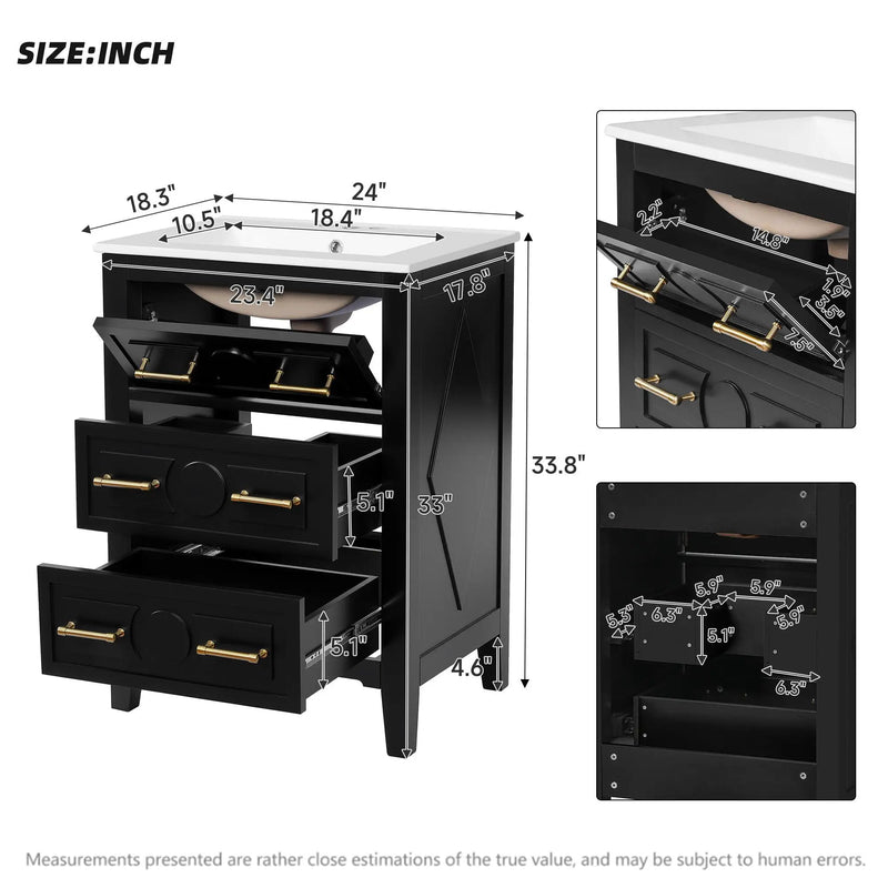Bathroom Vanity With Sink, Free Standing 3 Drawer Storage Cabinet by HouseOfZazla