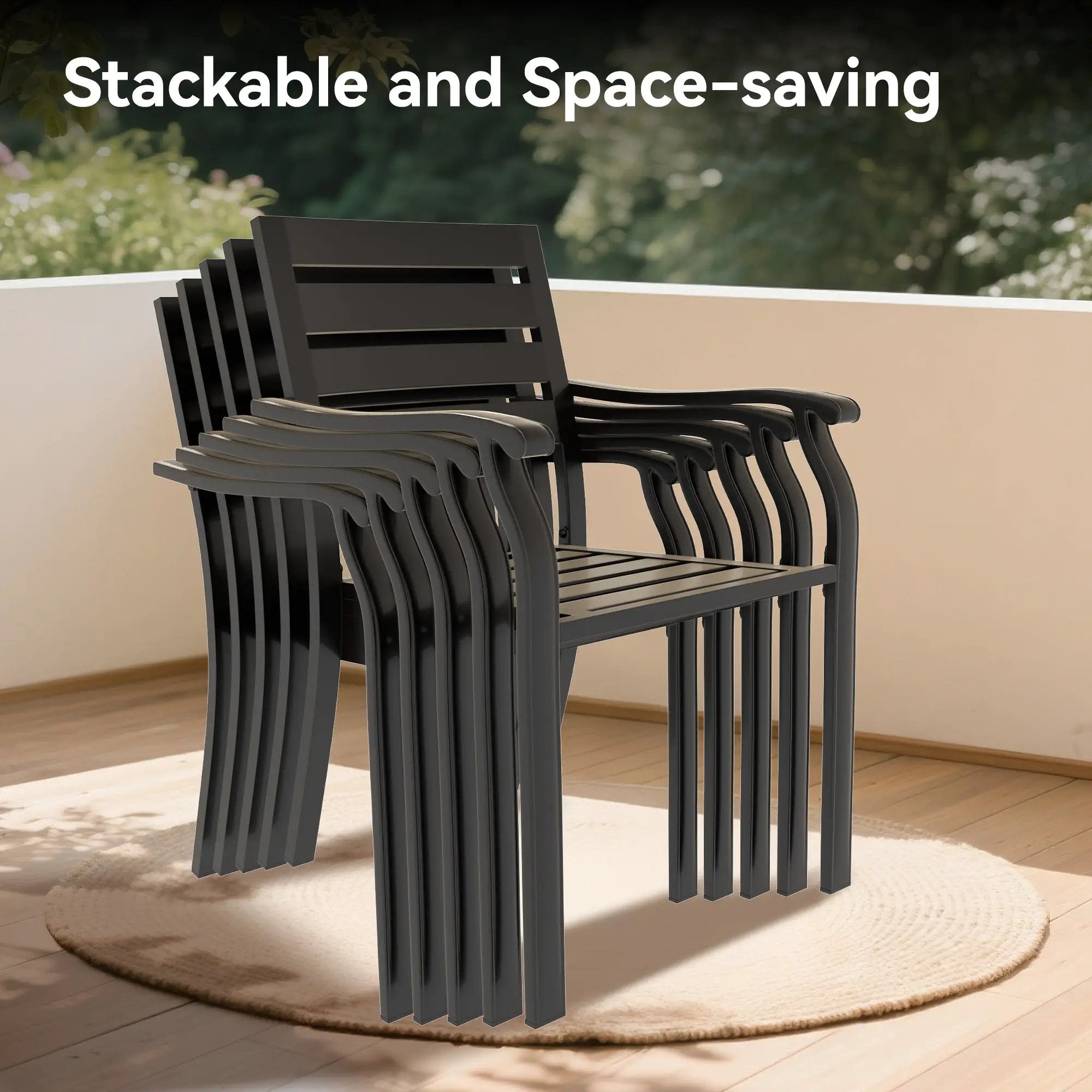 5 Pieces Outdoor Patio Dining Set with Stackable Metal Chairs and Round Table by HouseOfZazla