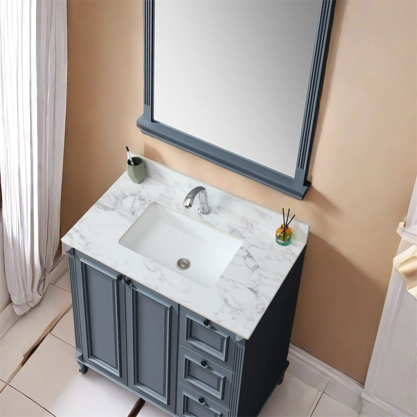 Elegant Bathroom Vanity Top With Rectangular Ceramic Sink And Backsplash by HouseOfZazla