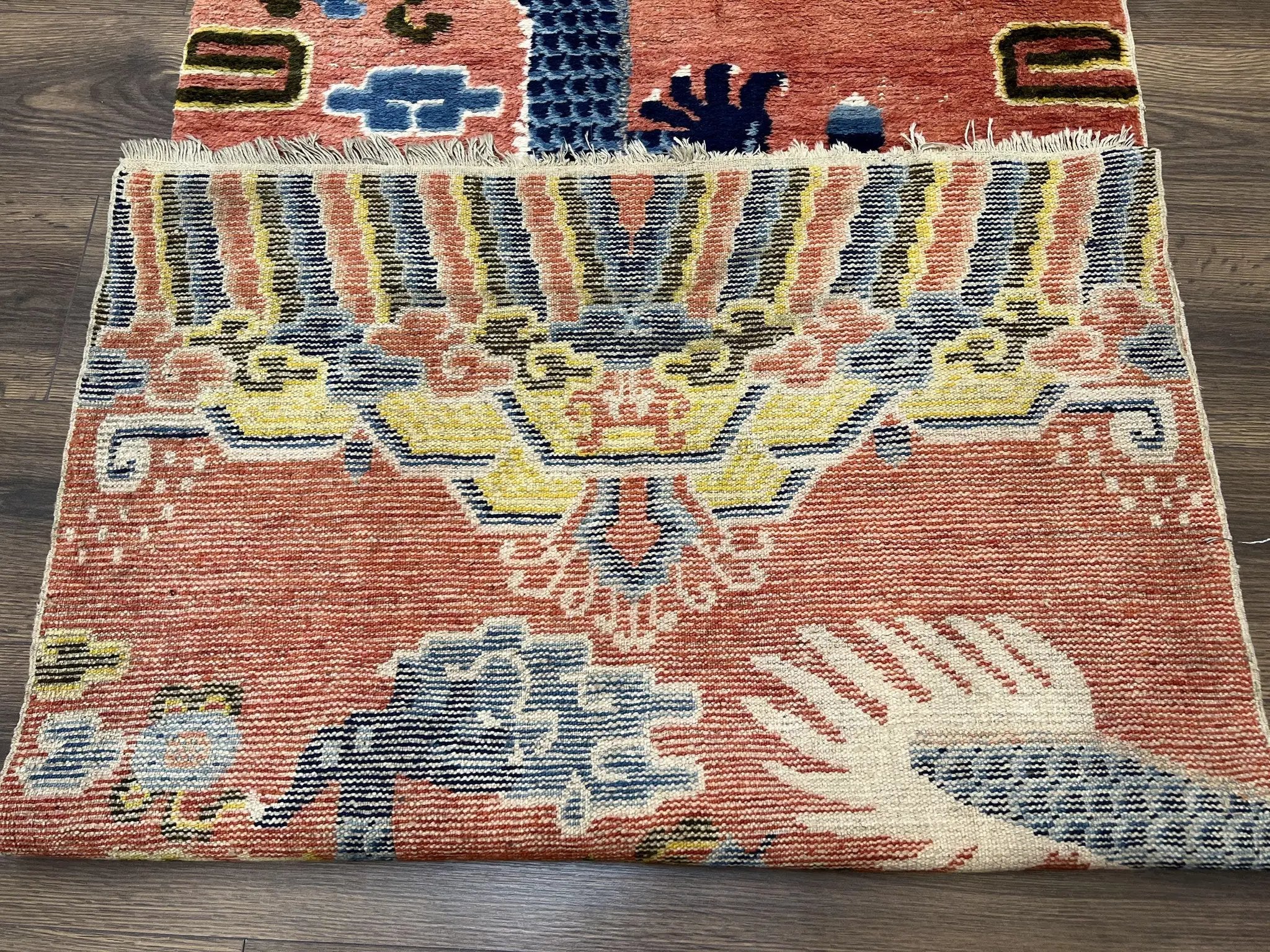 Rare Chinese Ningxia Pillar Rug 3x8, Late Qing Dynasty, 5 Clawed Dragon, Cloud Rainbow Border, Collectible Antique Carpet, Wool Hand Knotted by Jewel Rugs
