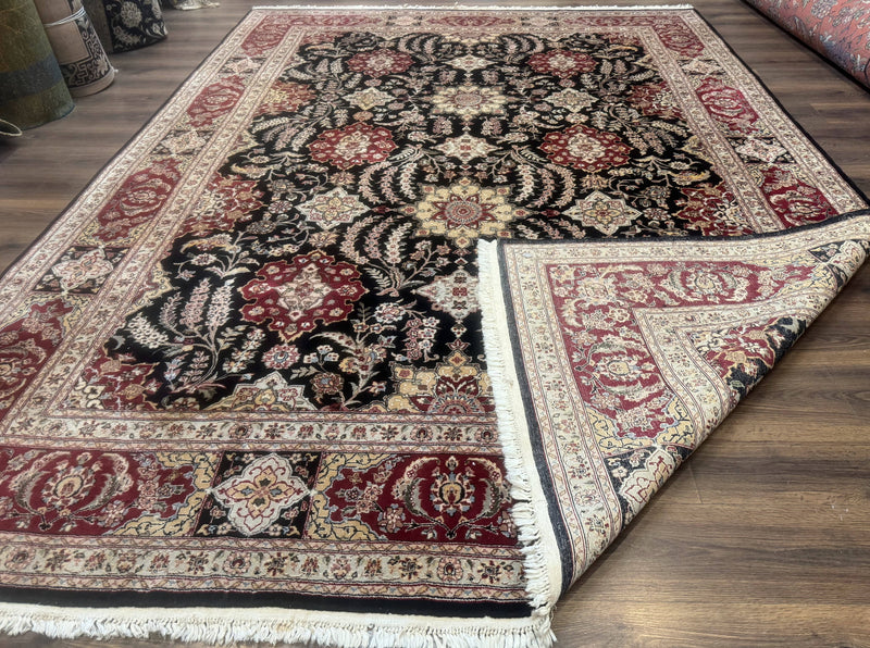 Sino Persian Rug 9x12, Black & Maroon, Wool and Silk, Allover Pattern by Jewel Rugs