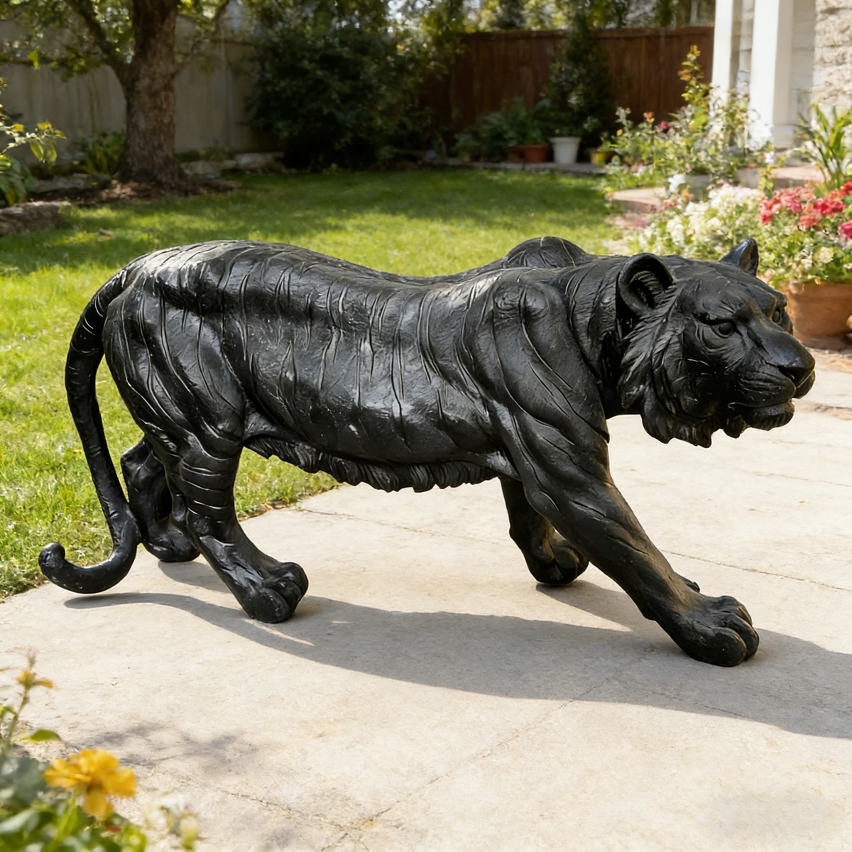 Matte Black Tiger Outdoor Statue with Weatherproof Resin - Black, photo 8 of 10