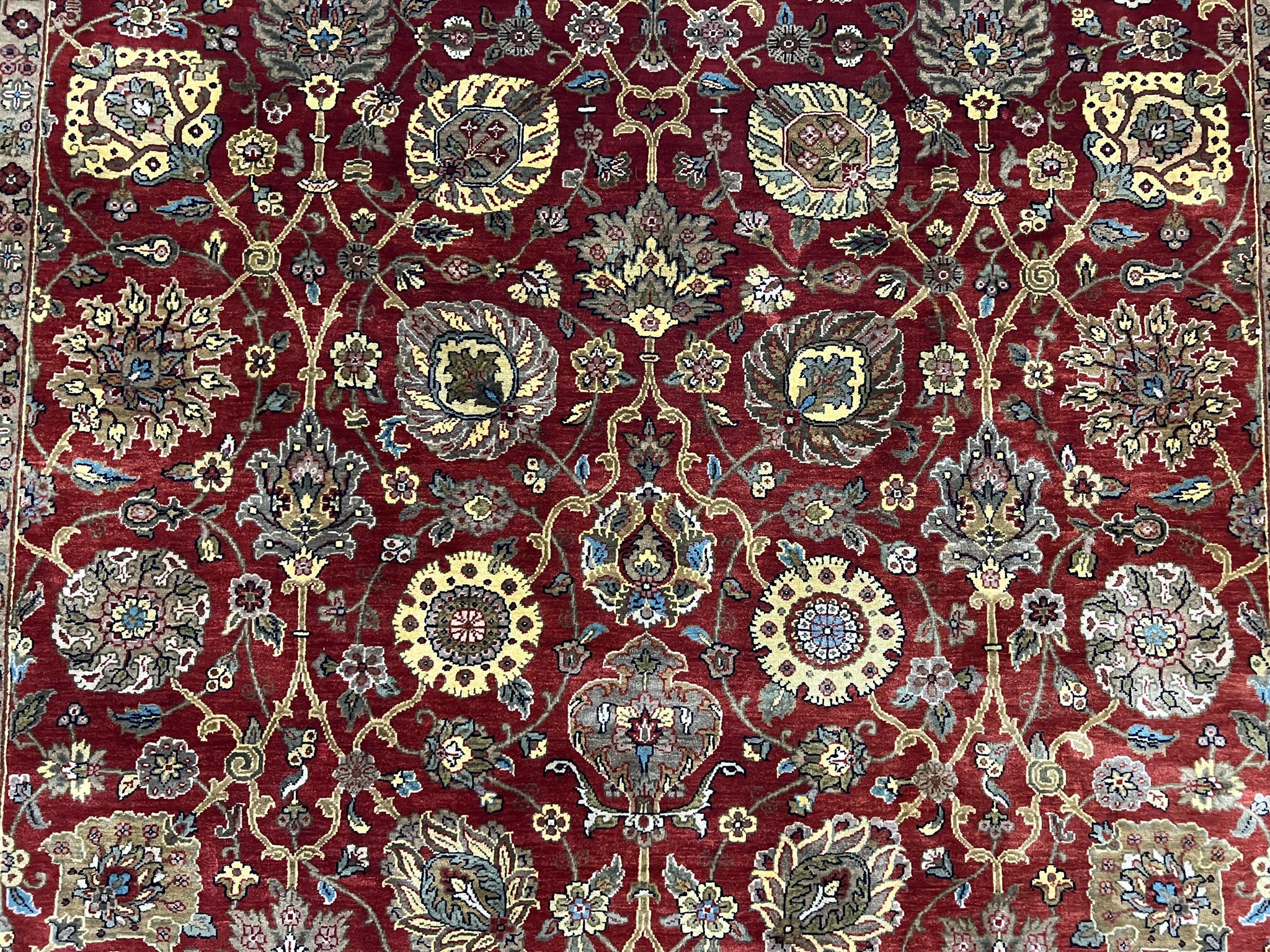Indo Persian Rug 9x12, Hand Knotted Traditional Indian Wool Oriental Carpet 9 x 12 ft, Maroon and Navy Blue, Floral Allover 9x12 Vintage Rug by Jewel Rugs