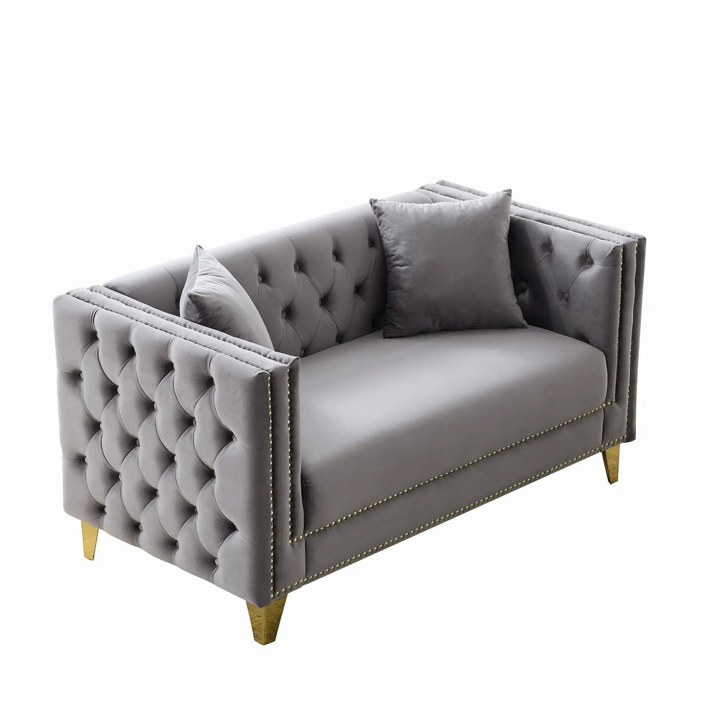 2 Seater Deep Seat Sofa With Button Nailhead, Square Arm by HouseOfZazla