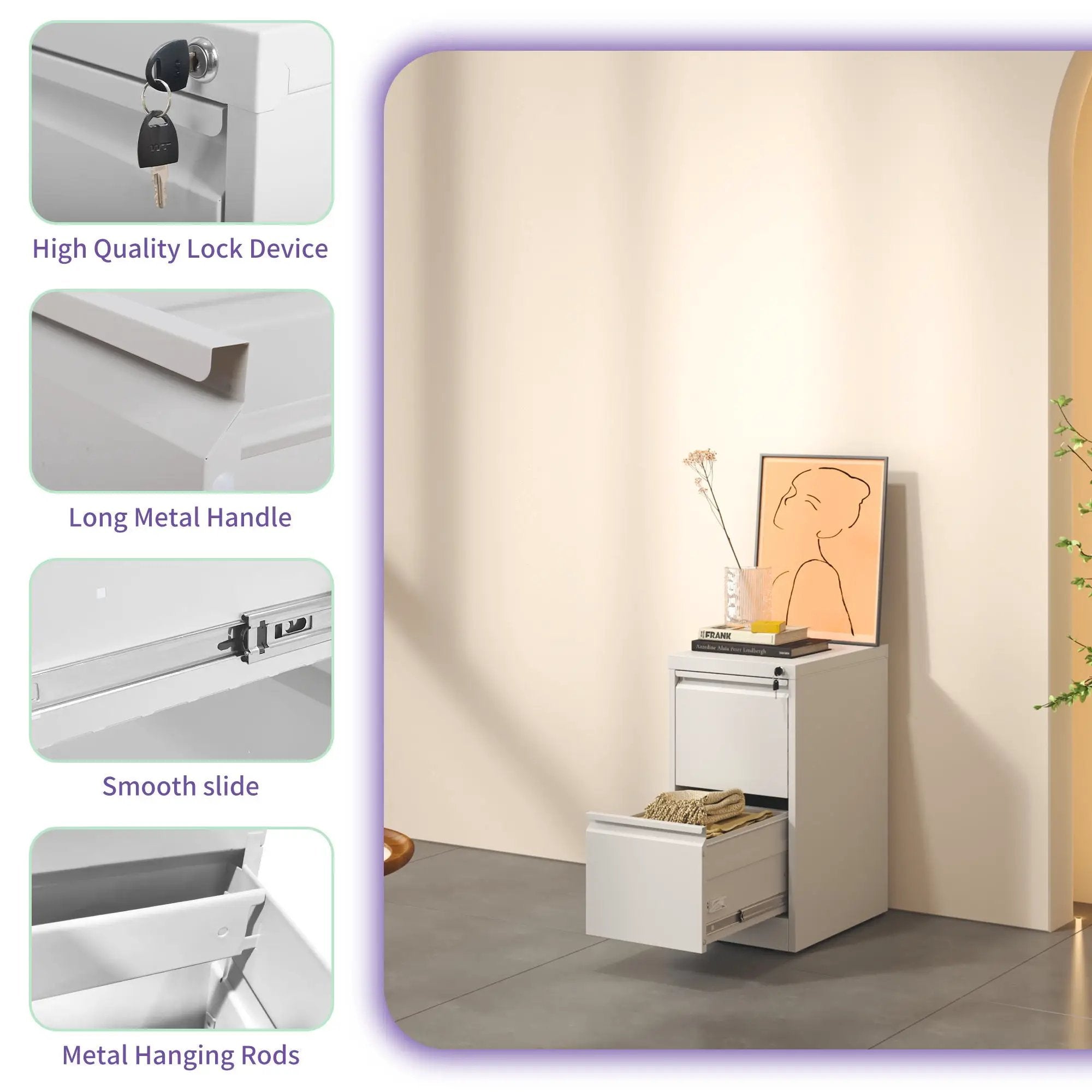 Steel Drawer Vertical File Cabinet With Lock For A4 Legal / Letter Size by Unique Piece Furniture
