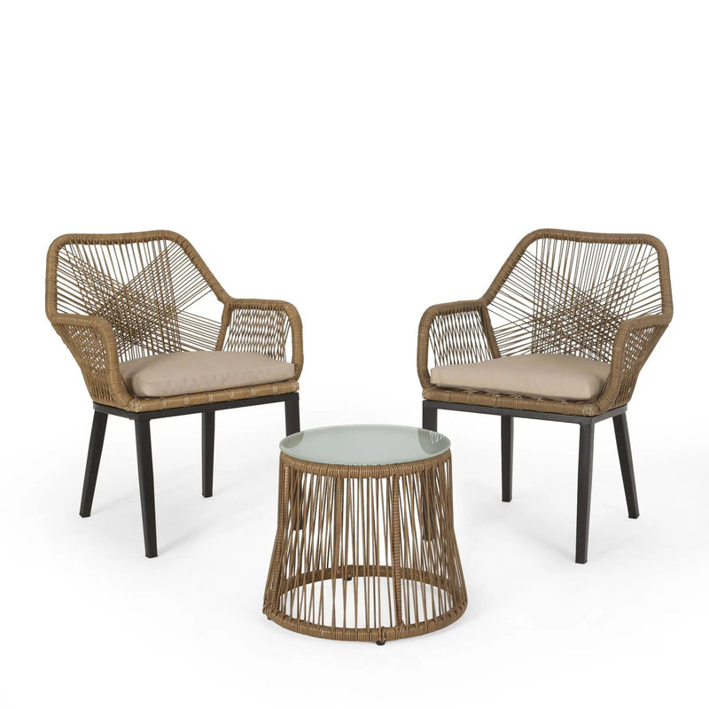 Conversation Set With Tempered Glass Table Top - Light Brown by HouseOfZazla