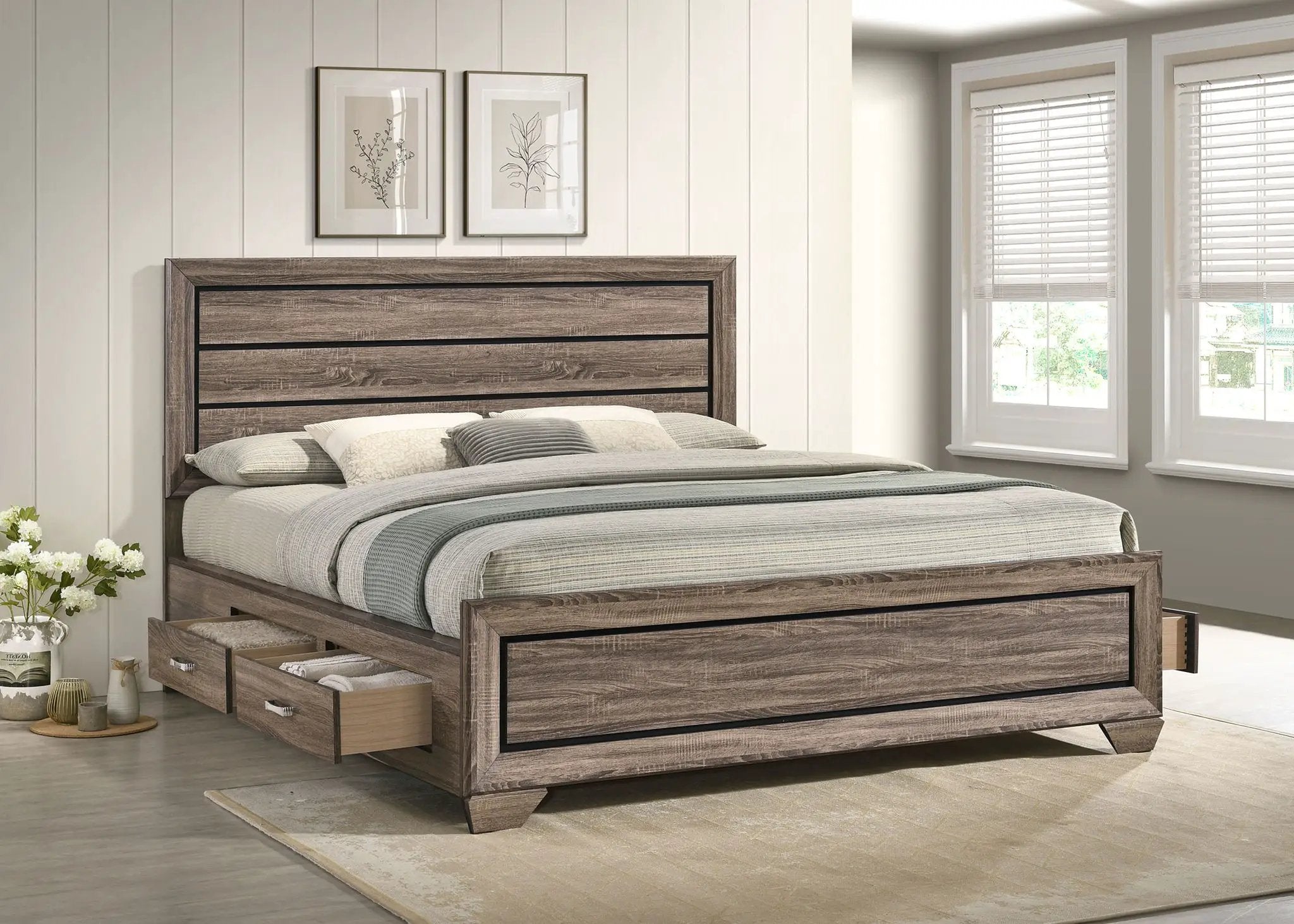 Kauffman Wood California King Storage Panel Bed Washed Taupe by Unique Piece Furniture