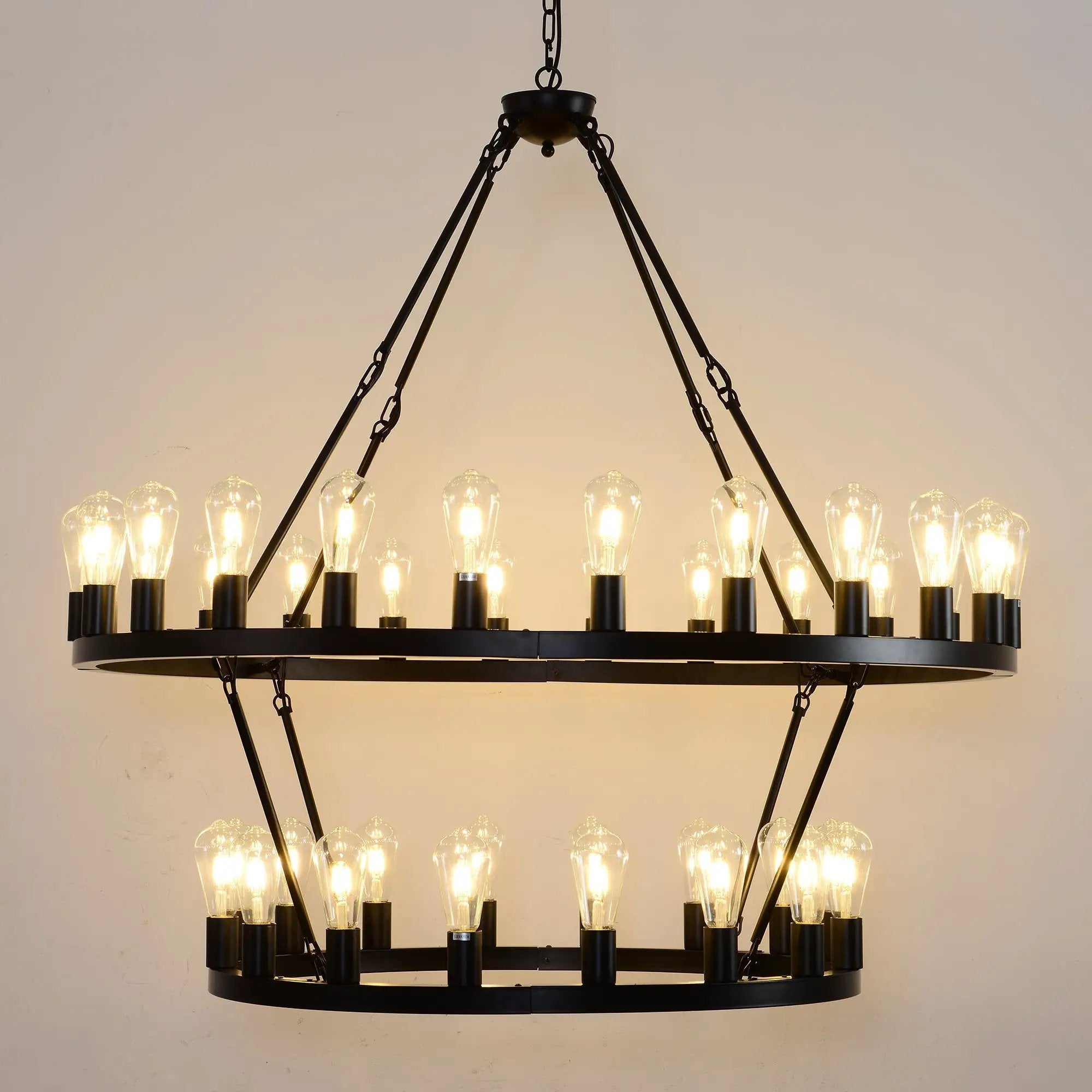 47.24 Inch Matte Black Wagon Wheel Chandelier with 36 Lights by HouseOfZazla