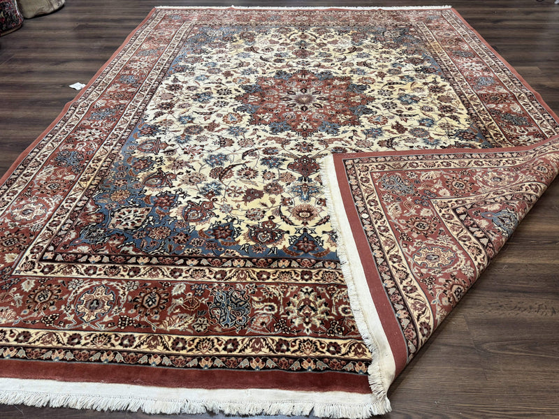 Persian Rug 8x10, Sino Persian Floral Medallion Carpet, Traditional Wool Area Rug, Cream and Brick Red, Fine 210 KPSI by Jewel Rugs