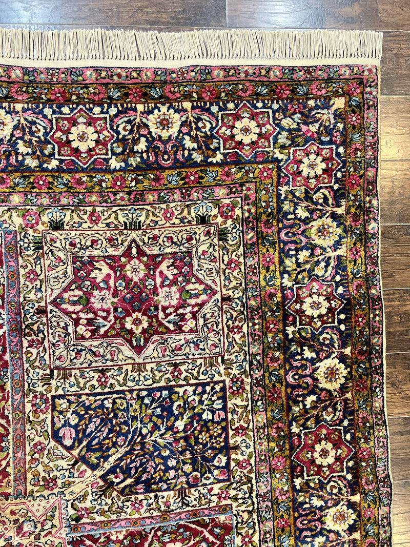 Persian Kirman Lavar Rug 8x9, Antique Persian Carpet, Colorful Multicolor 1920s Handmade Wool Rug, Garden Panel Design, Fine 200 KPSI by Jewel Rugs