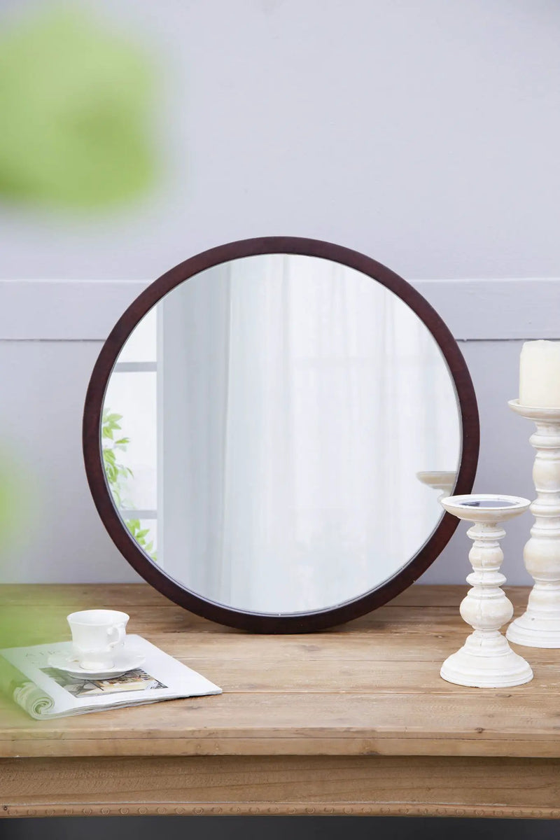 Circle Wall Mirror With Wooden Frame, Wall Mirror For Living Room by Unique Piece Furniture
