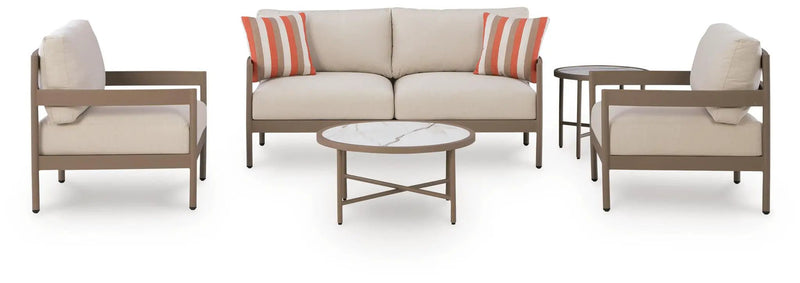 Bluff Trail - Loveseat, Lounge Chairs, Tables Set (Set of 5) - Beige by Unique Piece Furniture
