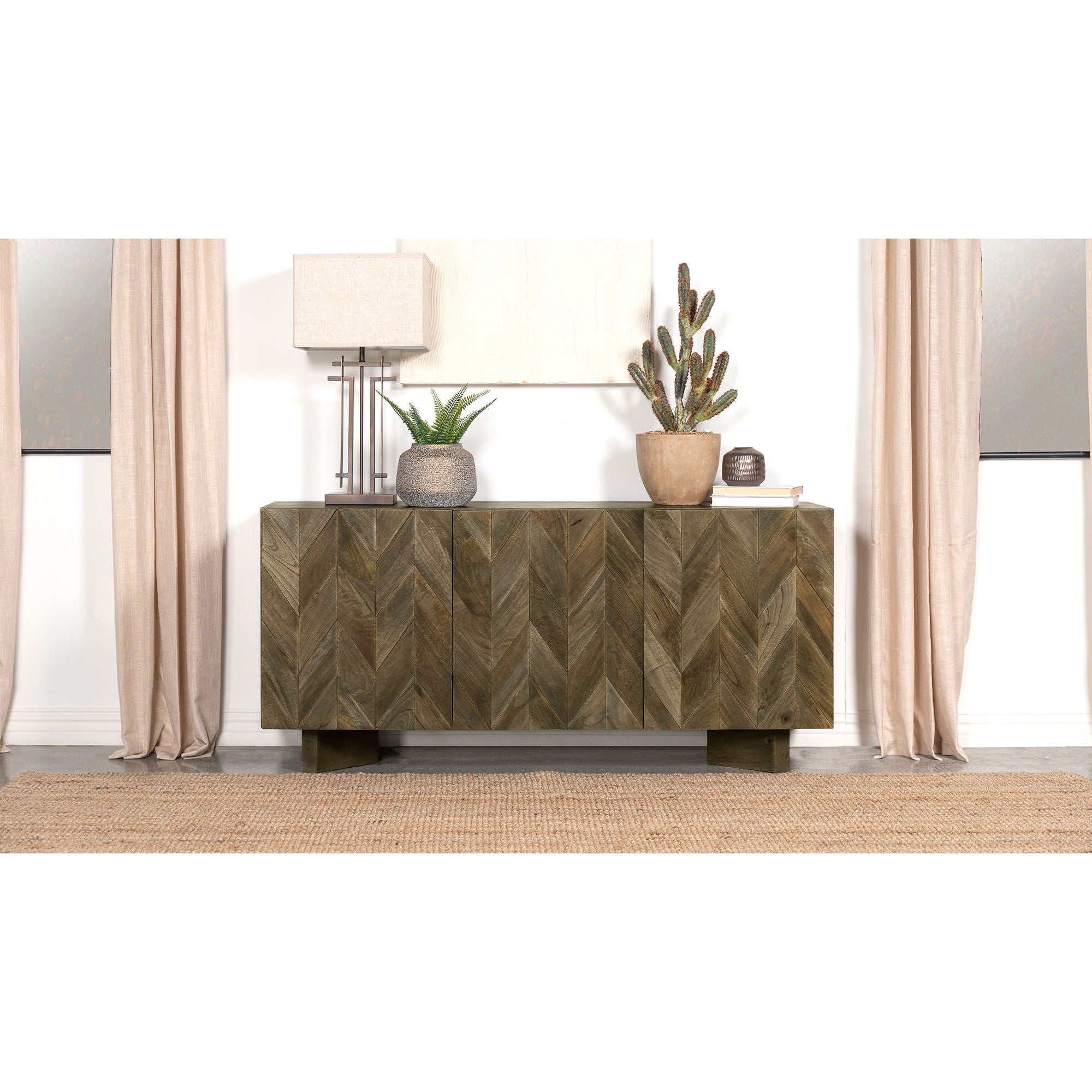 Roman - 3 Door Server With Chevron Design - Brown by HouseOfZazla