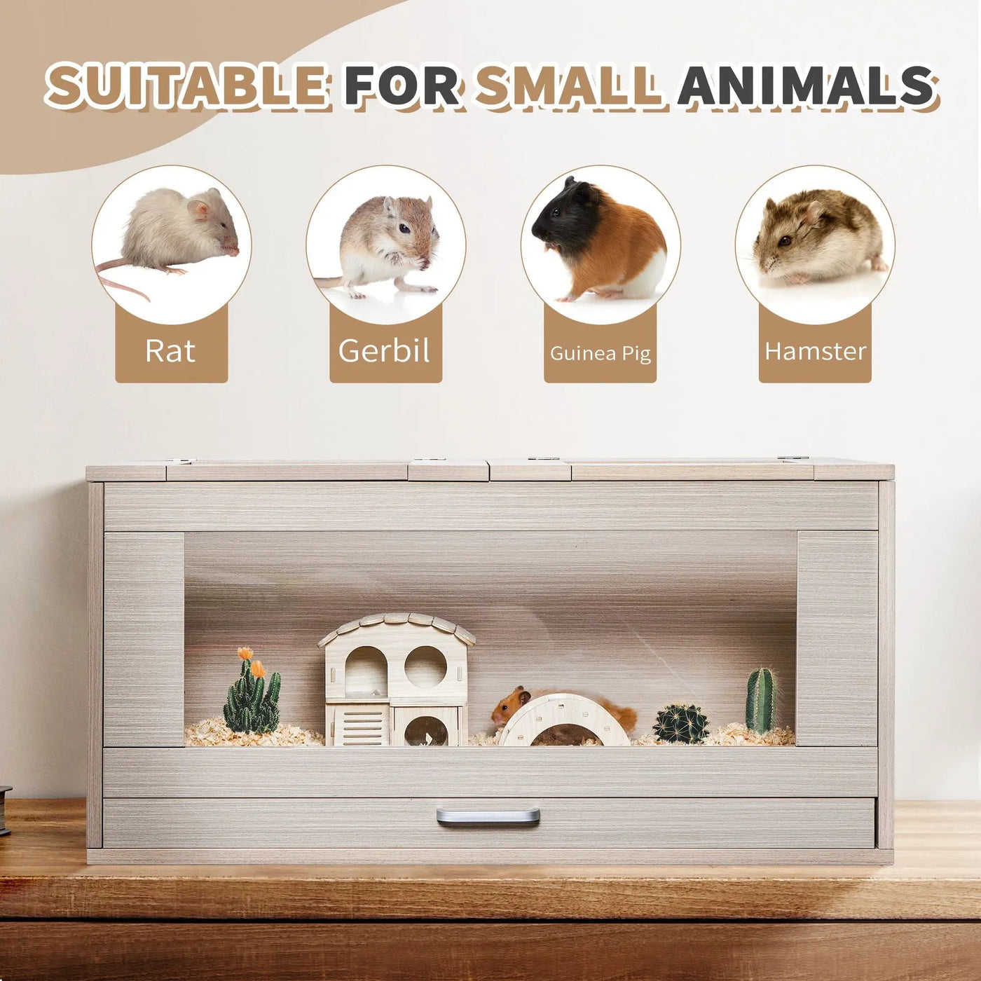 Guinea Pig Cages, Hamster Cage Wood With Independent Storage Cabinet, House For Rat Chinchilla With Guinea Pig Hutch And Bridge, Openable Top With Acrylic Sheets by HouseOfZazla