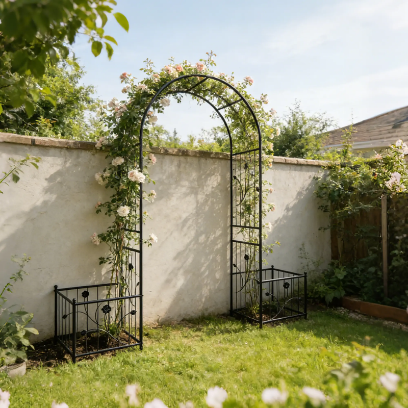 Metal Garden Arch with Two Plant Stands by HouseOfZazla
