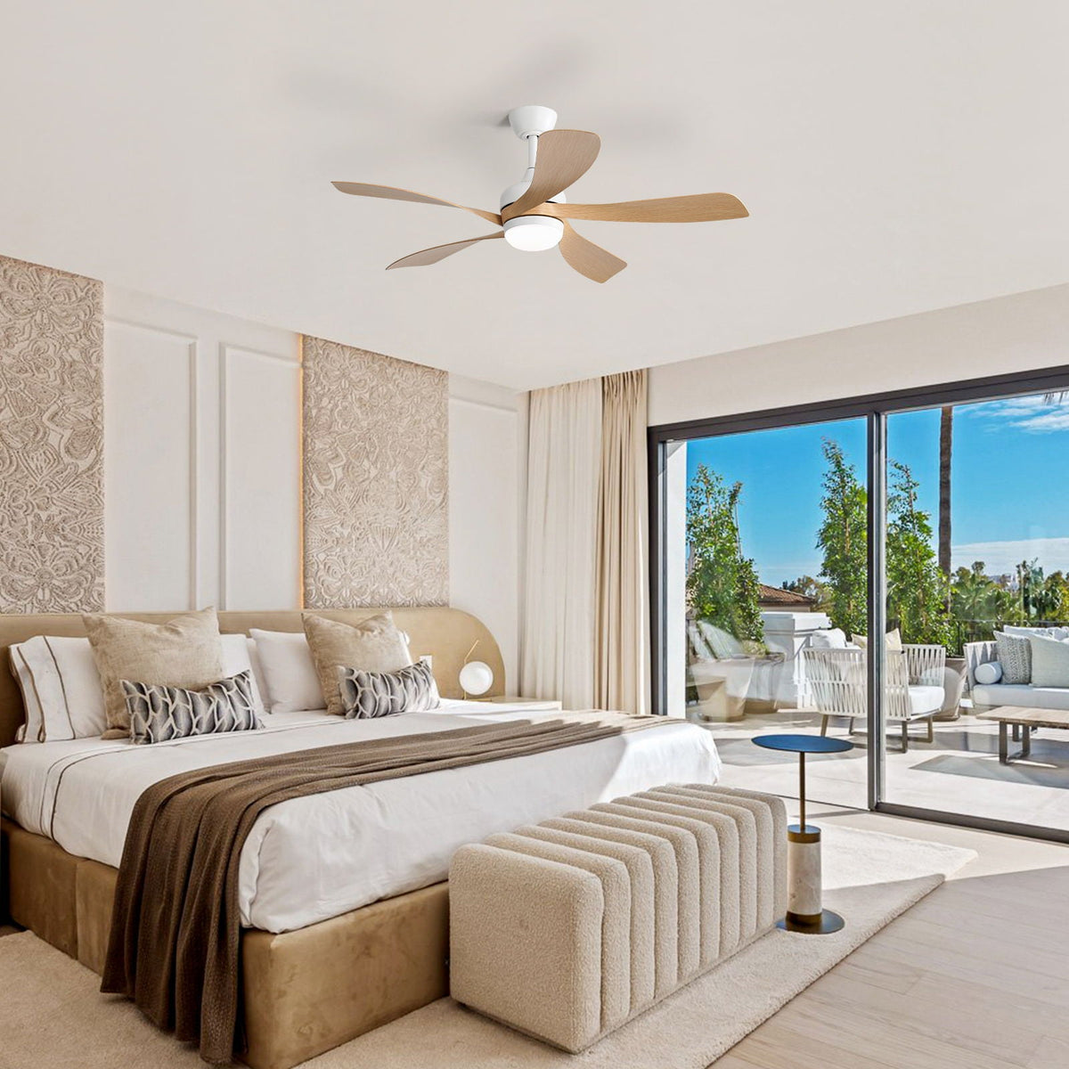 45-Inch Ceiling Fan with DC Motor and Integrated Light - Wood Grain, photo 5 of 12