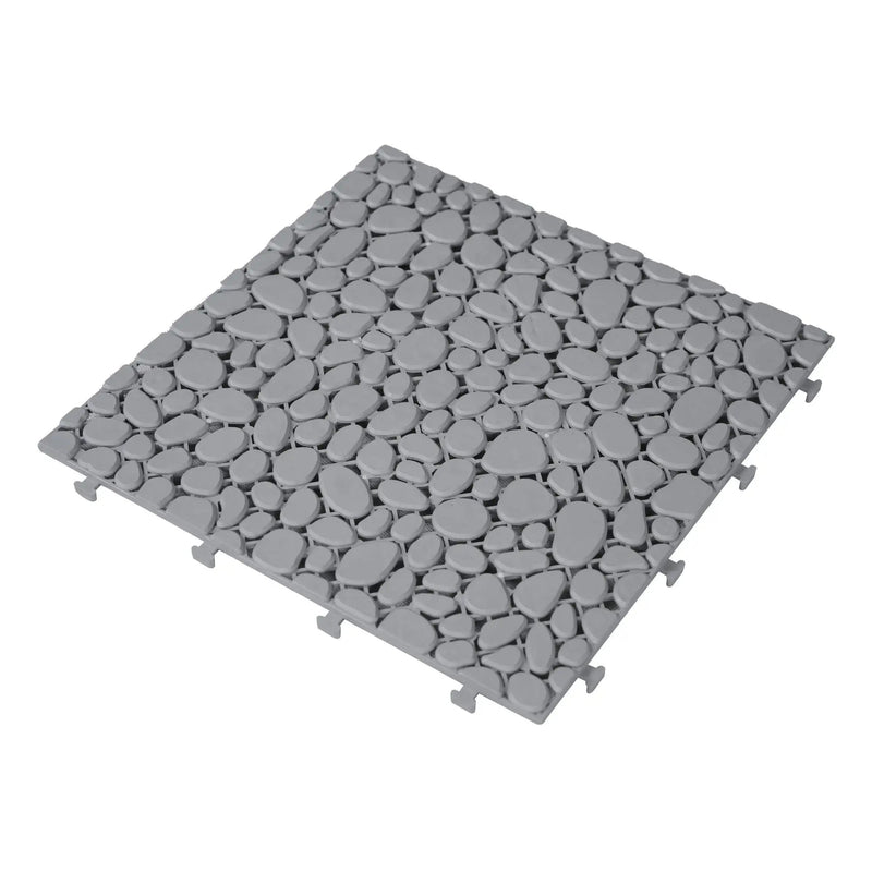 Interlocking Deck Tiles Plastic Waterproof Outdoor All Weather Anti-Slip Bathroom Shower Balcony Porch Strong Weight Capacity Upto 440 Lbs, Pebble Stone Pattern by HouseOfZazla