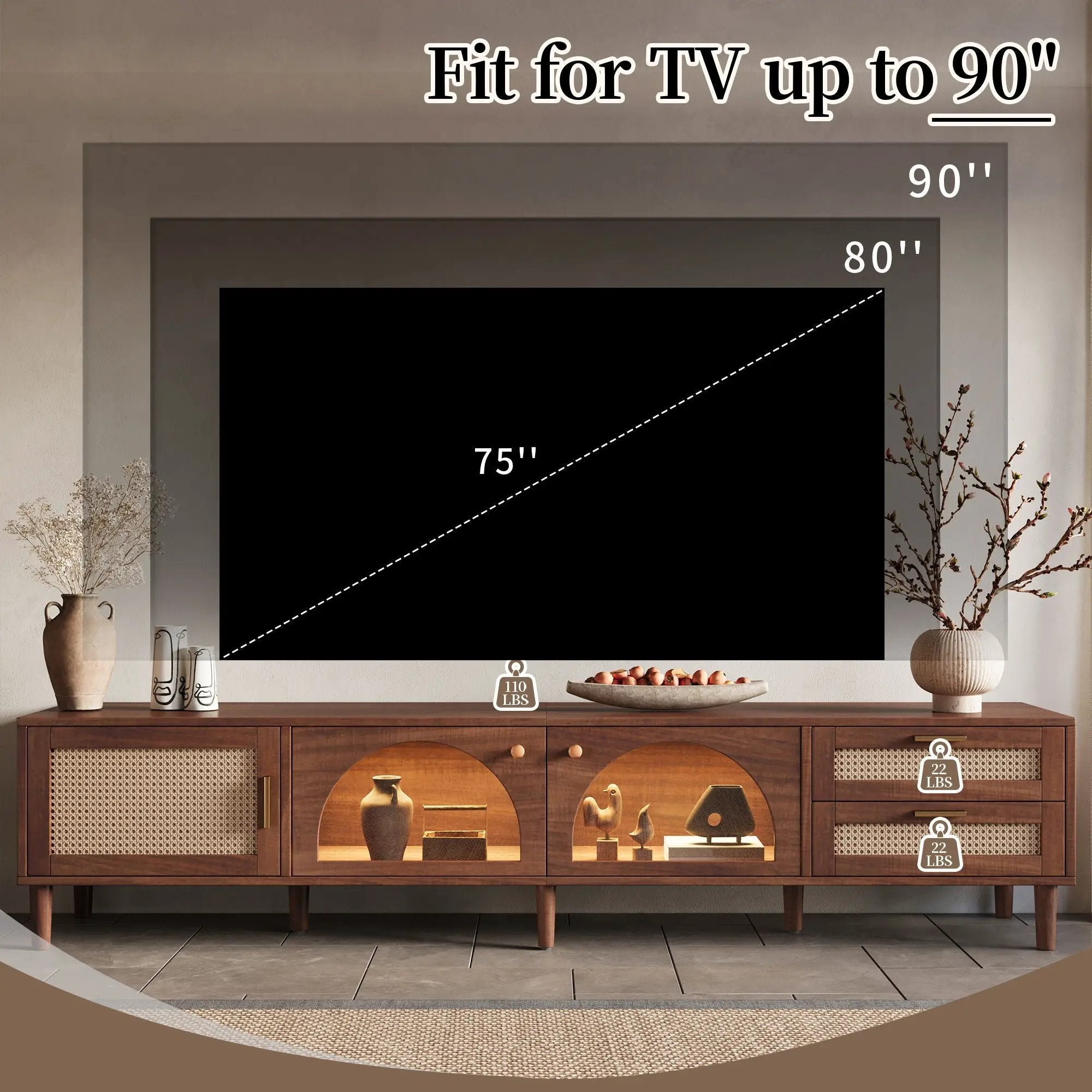 TV Stand For TVs Up To 90", Media Console With App Controlled LED Lights, 2 Drawers & Door Storage - Dark Brown by HouseOfZazla