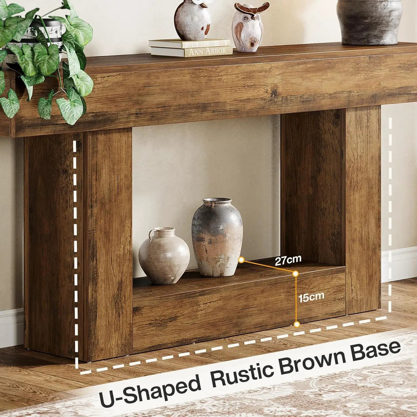 Console Table With 2 Tier Storage, U Shaped Base by HouseOfZazla