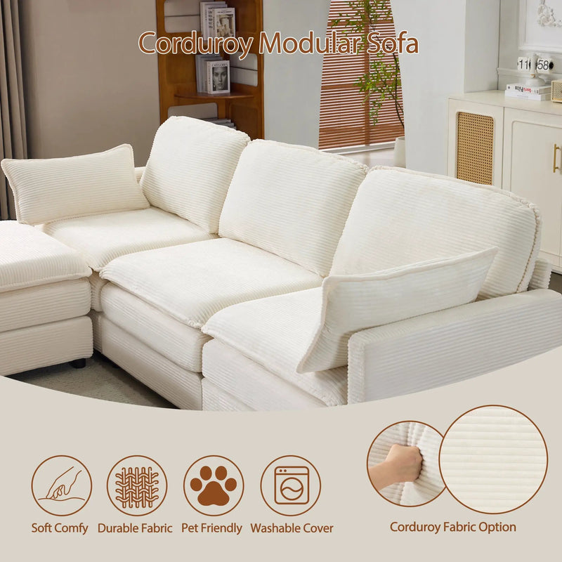 104" Plush Cloud 3 Seater Sofa: Modular Design with Ottoman by HouseOfZazla