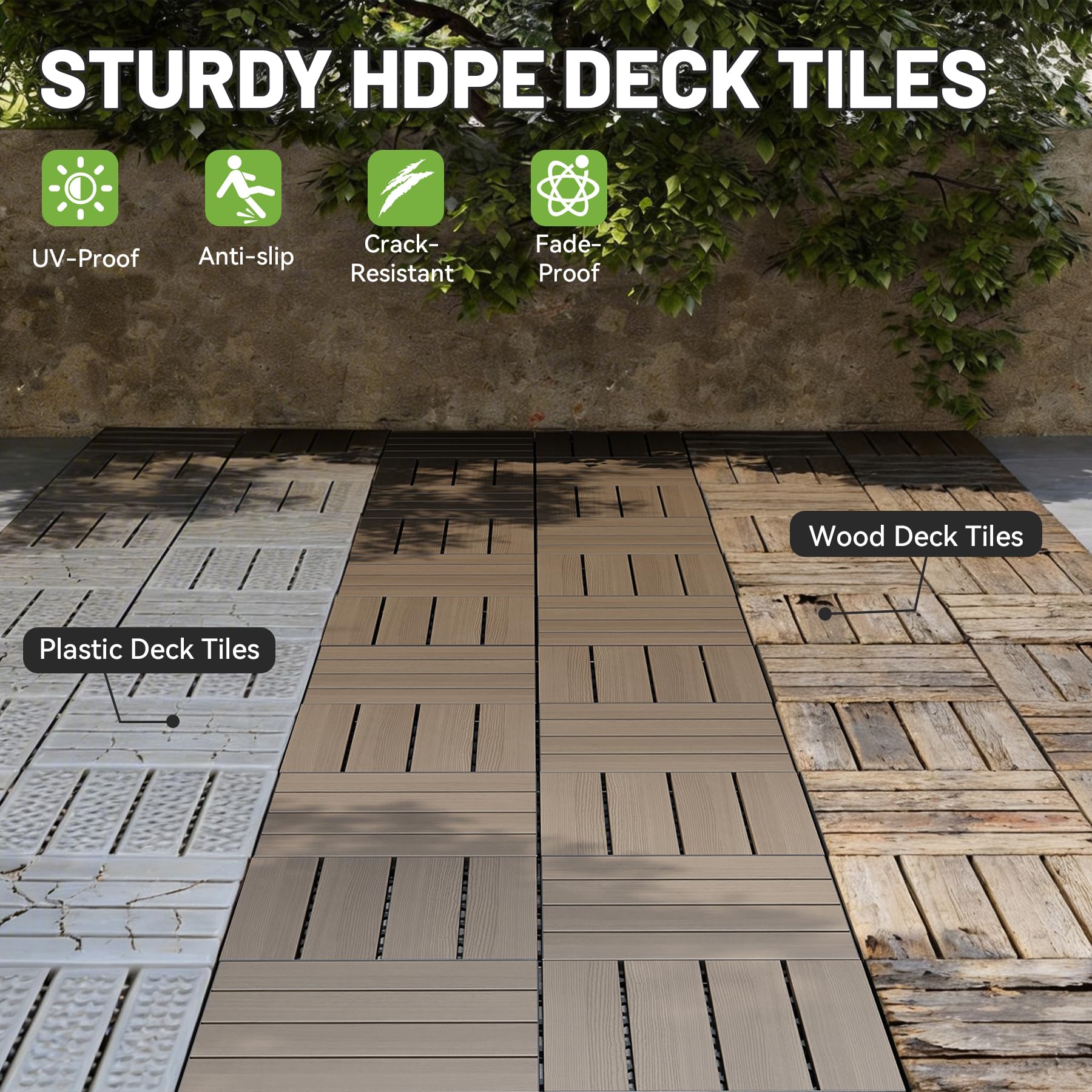 44 Pcs Interlocking Deck Tiles 12" x 12" HDPE Outdoor Flooring by HouseOfZazla