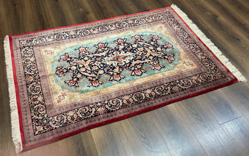 Magnificent Persian Qum Silk Rug 3x5, Exceptionally Fine 780 KPSI, Signed, Rare by Jewel Rugs